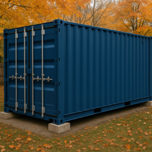 Blue Shipping Container on Foundation